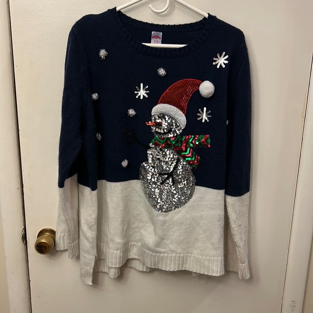 Holiday Time Snowman Christmas Sweater Blue/White Size XL